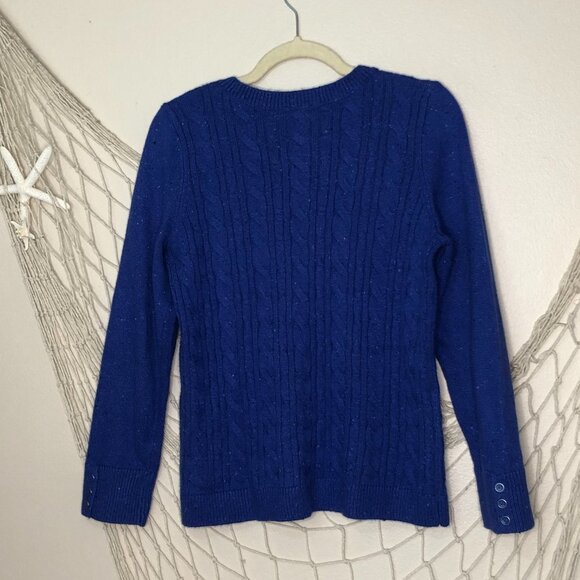 TALBOTS Women's Petite Blue Confetti-Flecked Cable Knit Crewneck Sweater MP - Picture 5 of 8